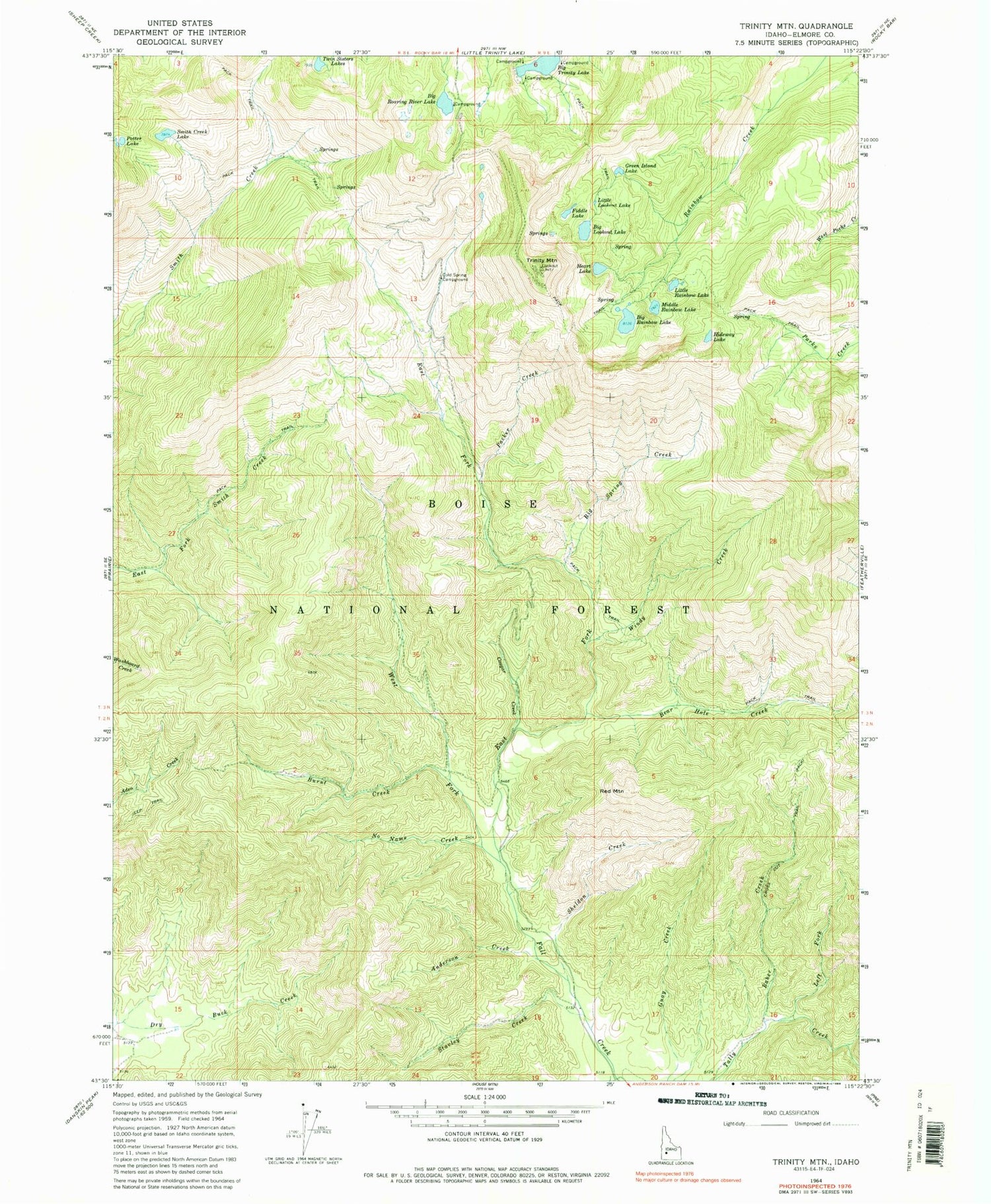 Classic USGS Trinity Mountain Idaho 7.5'x7.5' Topo Map Image
