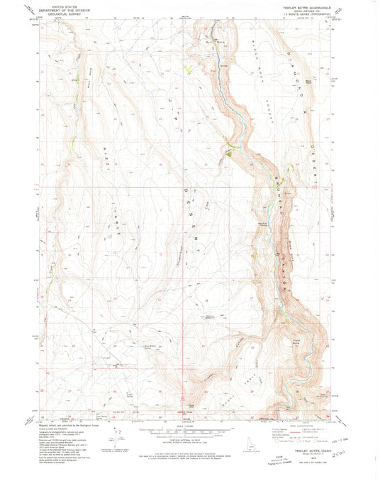 Classic USGS Triplet Butte Idaho 7.5'x7.5' Topo Map Image