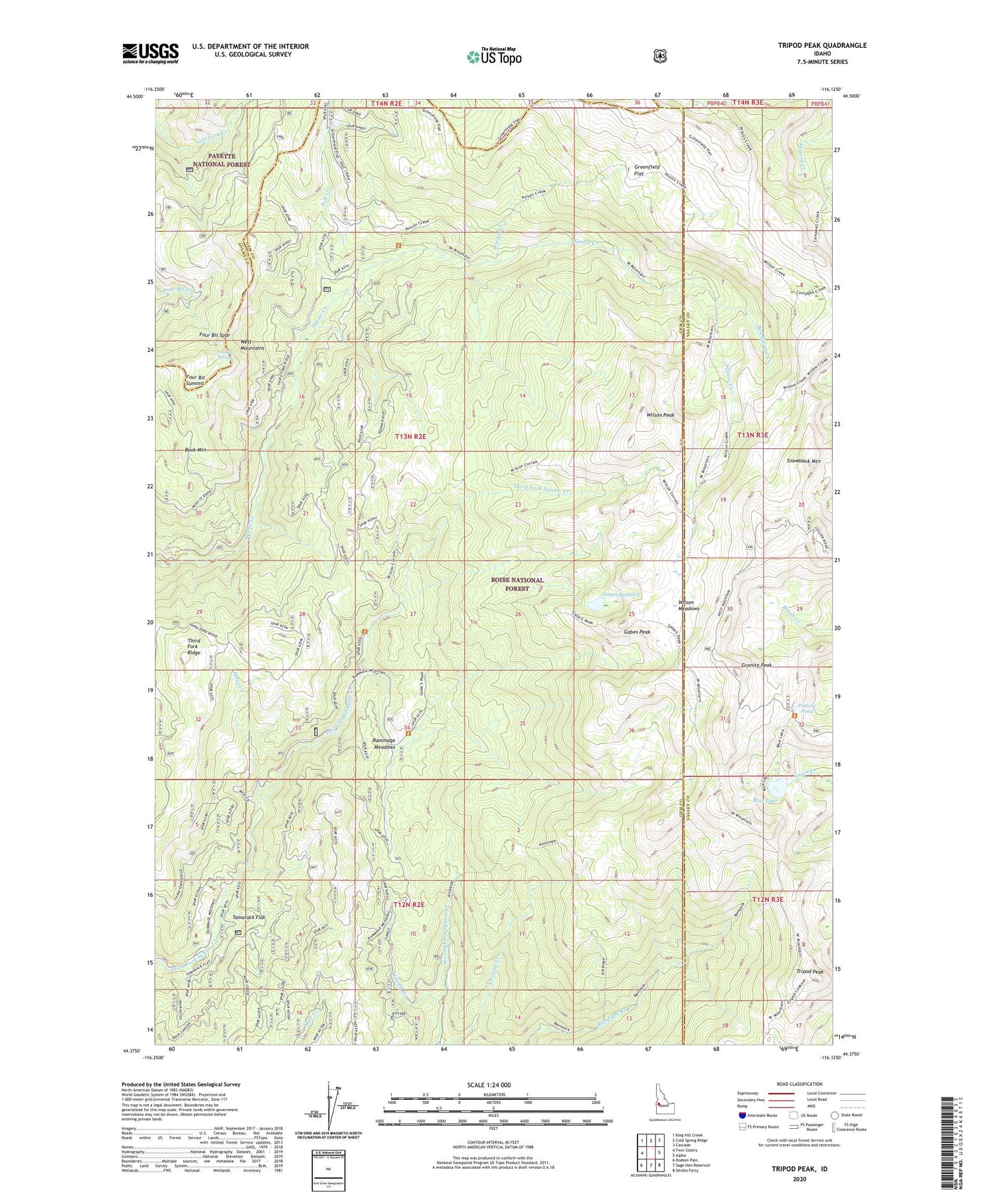 Tripod Peak Idaho US Topo Map Image