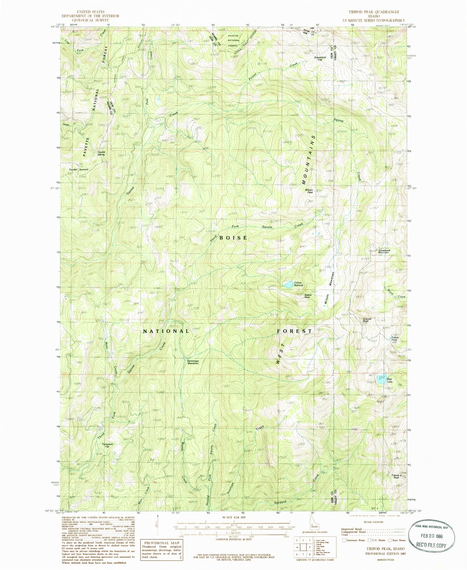 Classic USGS Tripod Peak Idaho 7.5'x7.5' Topo Map Image