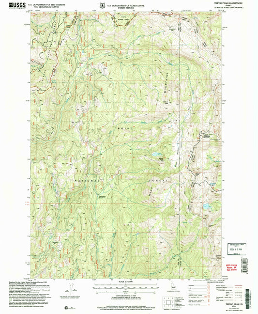 Classic USGS Tripod Peak Idaho 7.5'x7.5' Topo Map Image