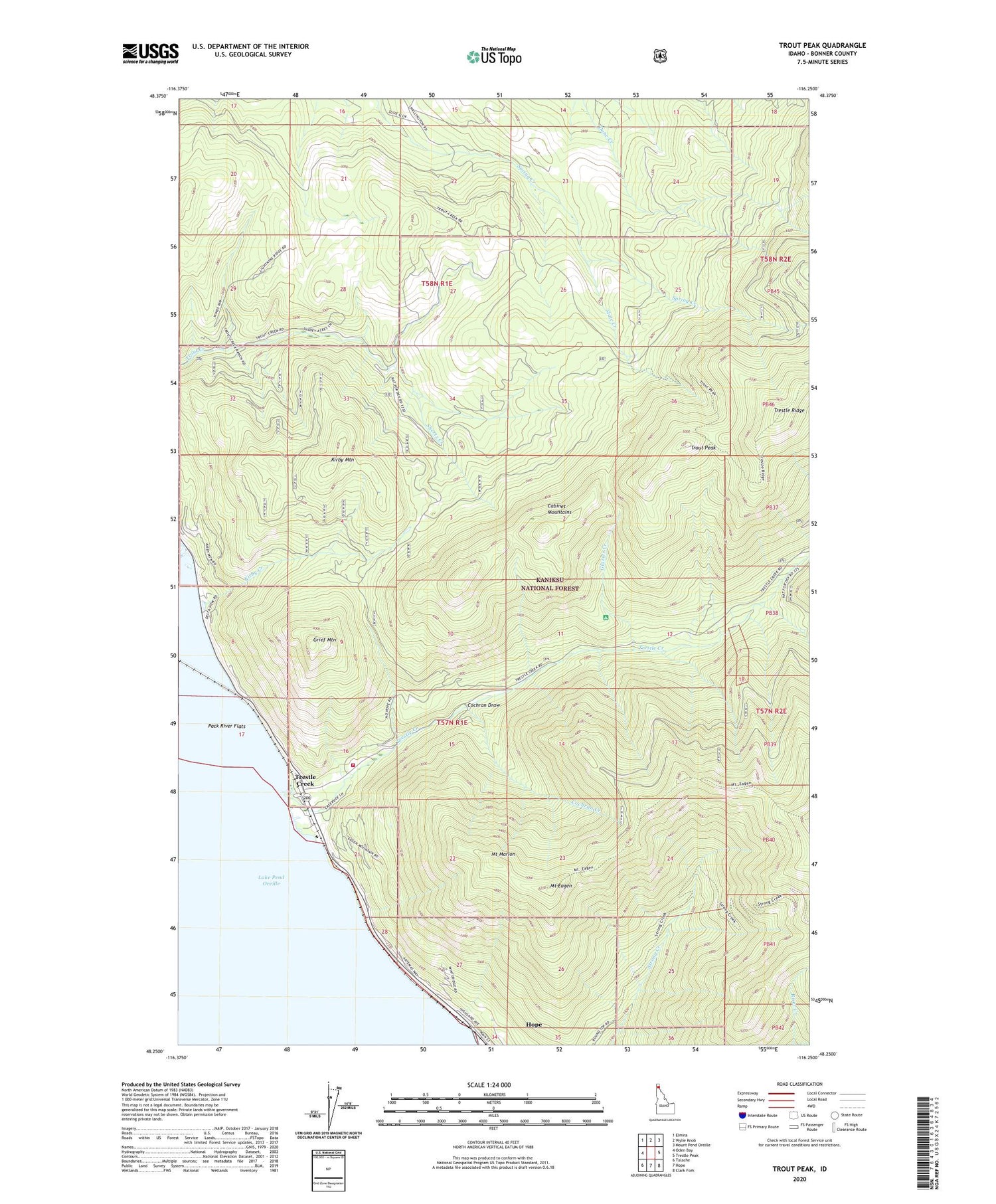 Trout Peak Idaho US Topo Map Image