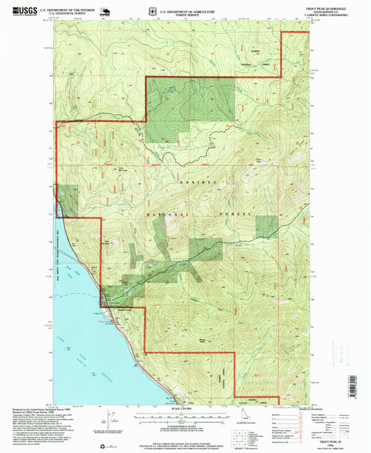 Classic USGS Trout Peak Idaho 7.5'x7.5' Topo Map Image