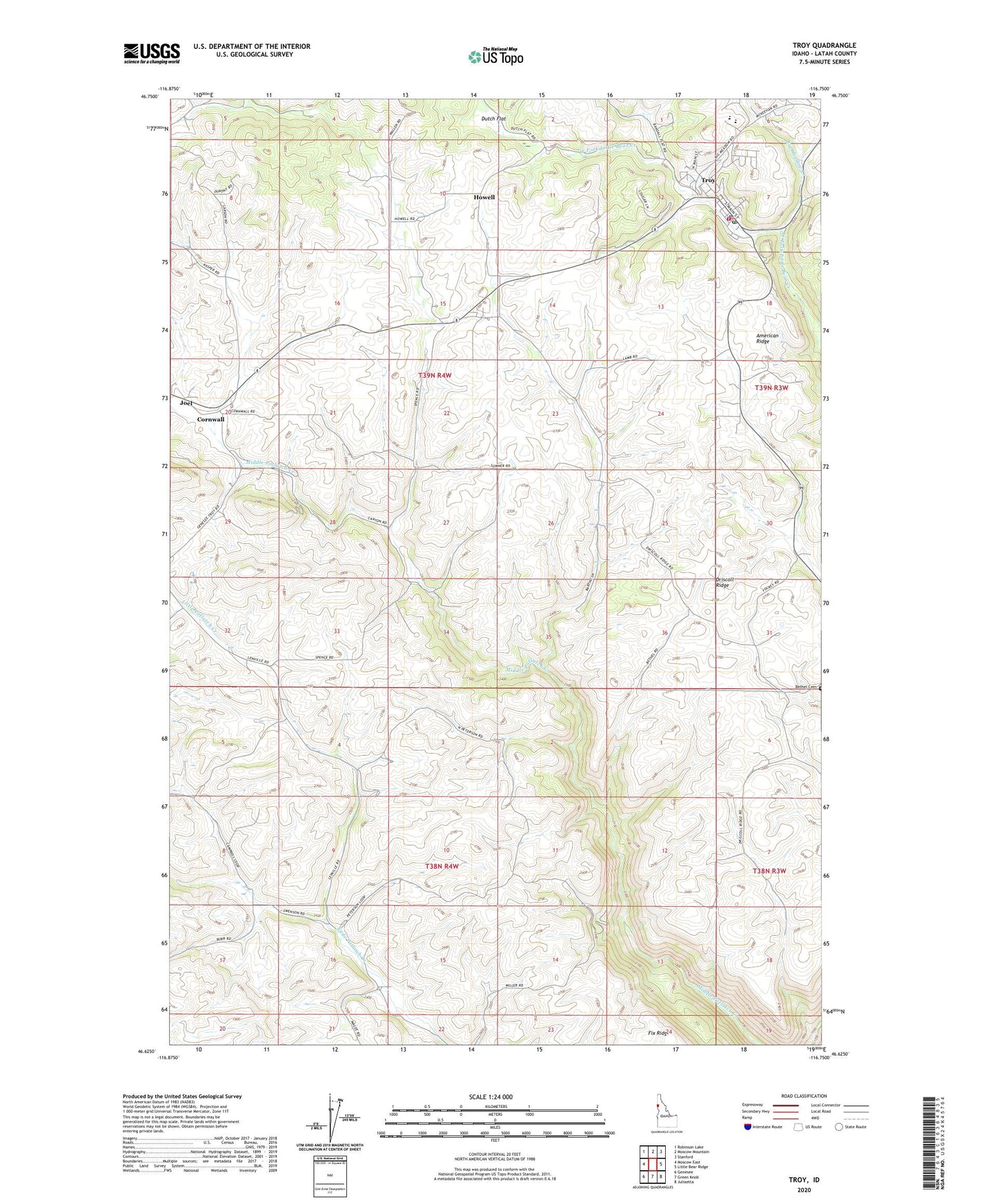 Troy Idaho US Topo Map Image