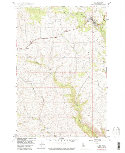 Classic USGS Troy Idaho 7.5'x7.5' Topo Map Image