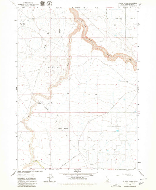 Classic USGS Tuanna Butte Idaho 7.5'x7.5' Topo Map Image