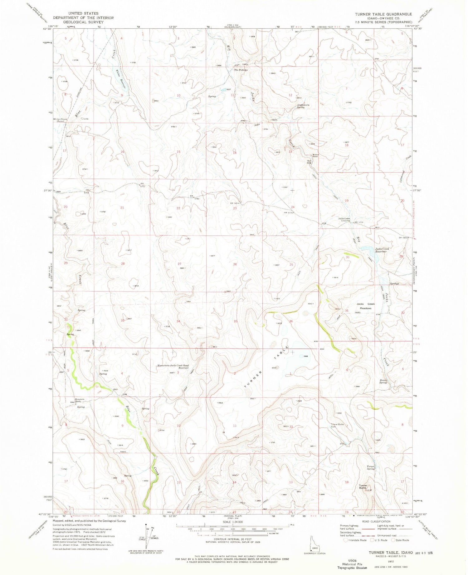 Classic USGS Turner Table Idaho 7.5'x7.5' Topo Map Image