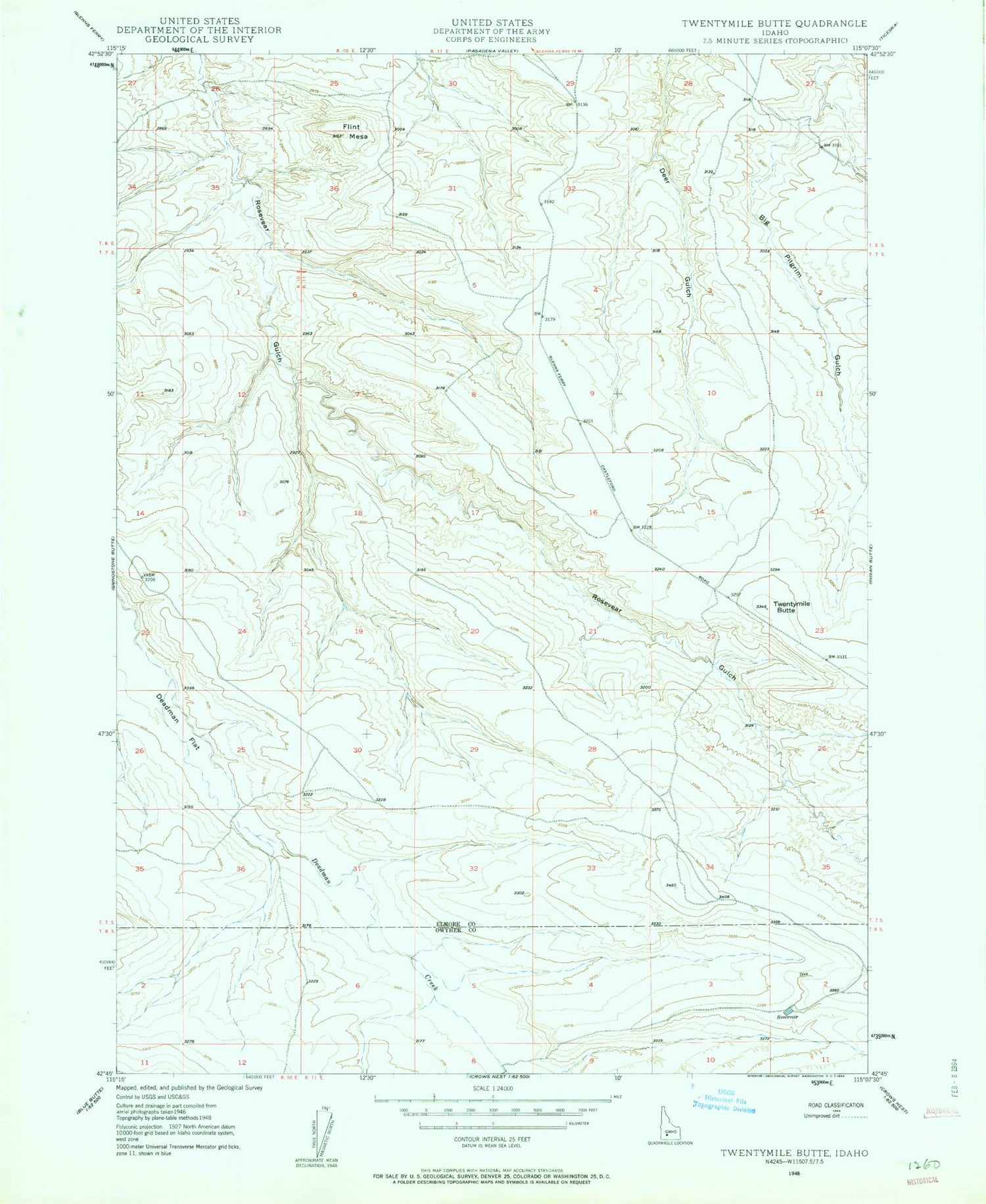 Classic USGS Twentymile Butte Idaho 7.5'x7.5' Topo Map Image