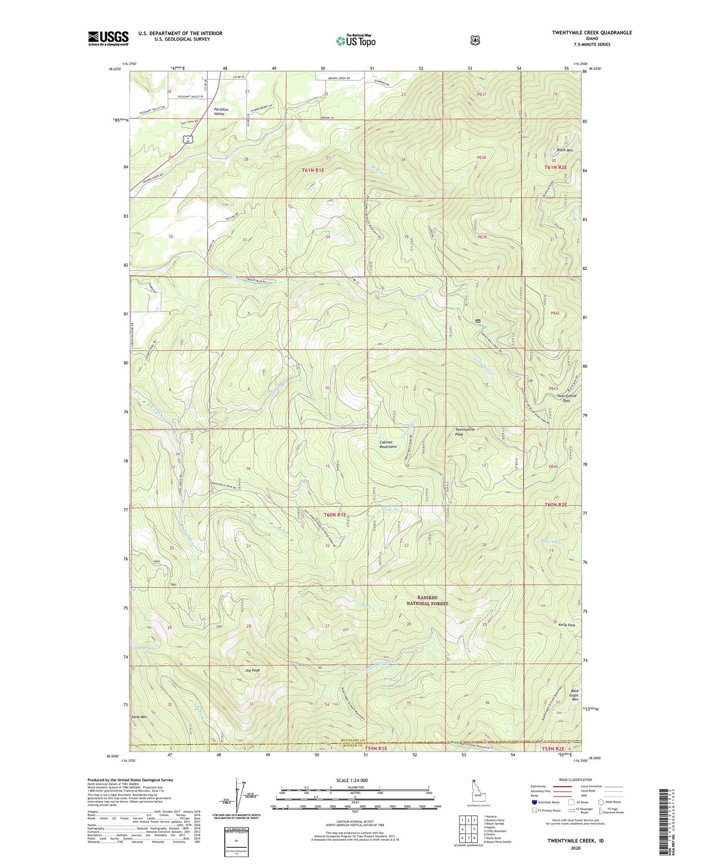 Twentymile Creek Idaho US Topo Map Image