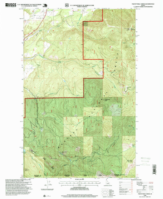 Classic USGS Twentymile Creek Idaho 7.5'x7.5' Topo Map Image