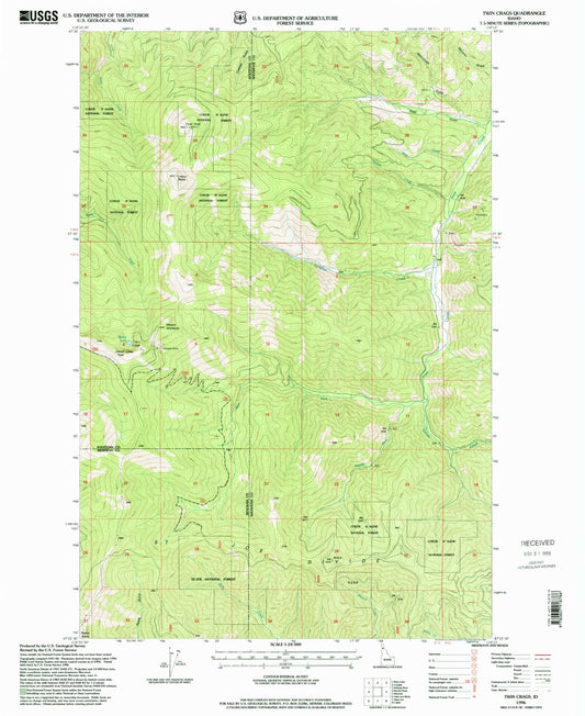 Classic USGS Twin Crags Idaho 7.5'x7.5' Topo Map Image