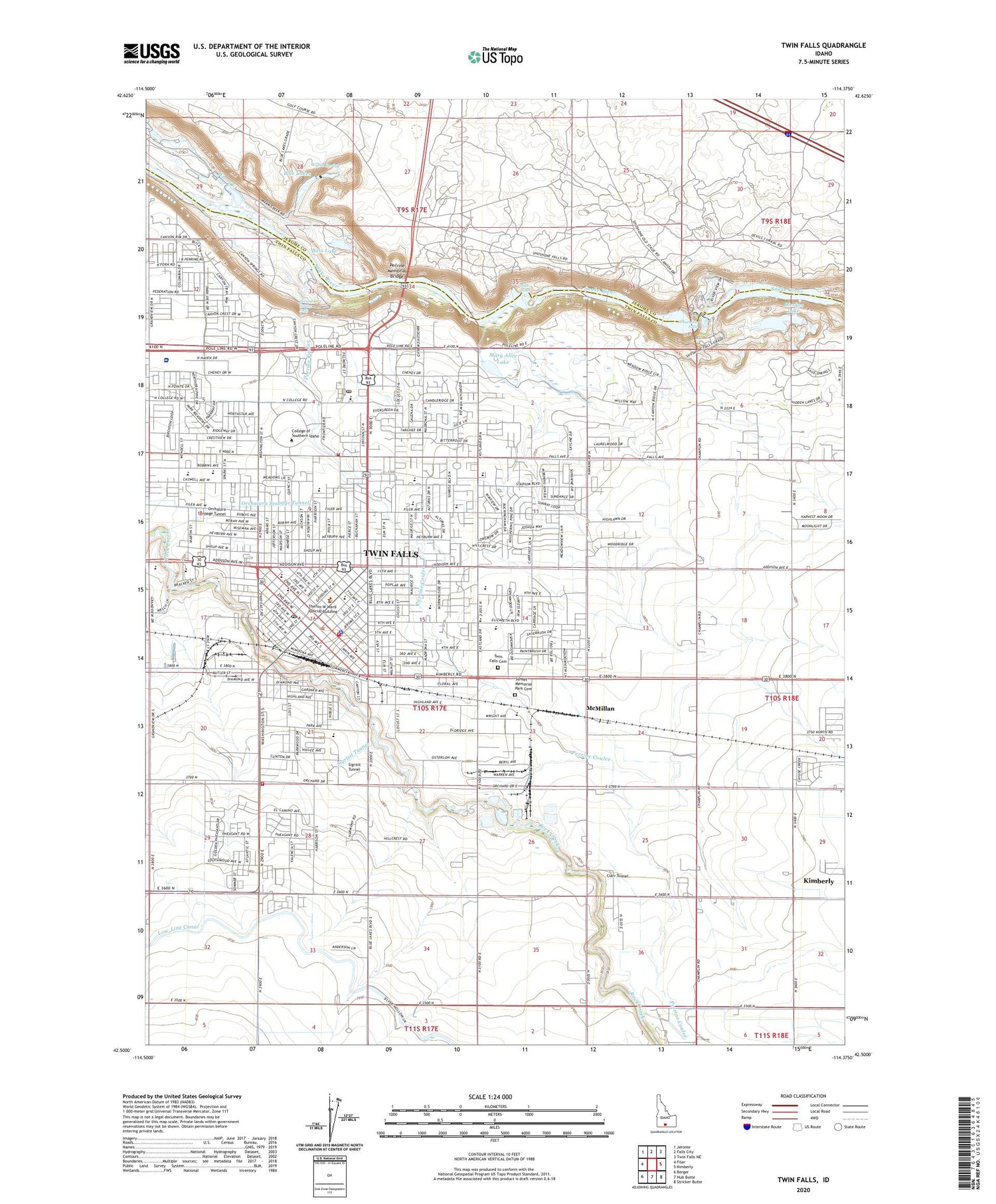 Twin Falls Idaho US Topo Map Image