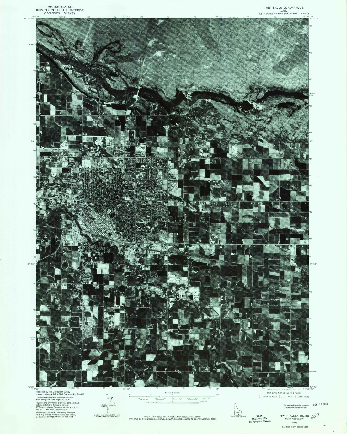 Classic USGS Twin Falls Idaho 7.5'x7.5' Topo Map Image
