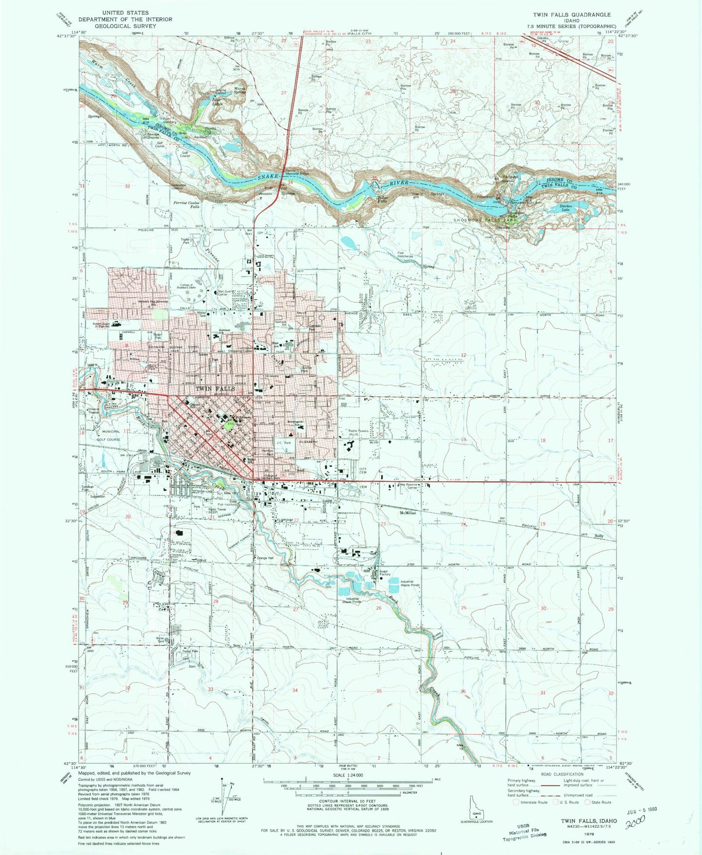 Classic USGS Twin Falls Idaho 7.5'x7.5' Topo Map Image