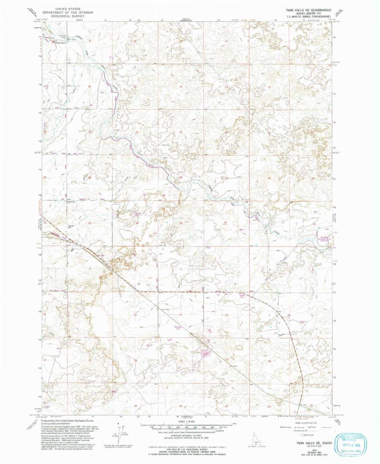 Classic USGS Twin Falls NE Idaho 7.5'x7.5' Topo Map Image