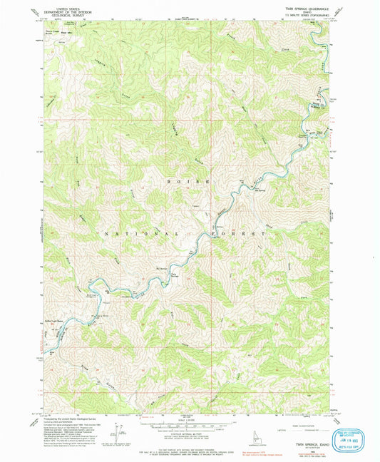 Classic USGS Twin Springs Idaho 7.5'x7.5' Topo Map Image