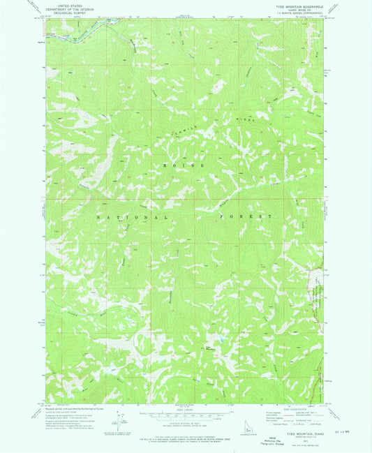 Classic USGS Tyee Mountain Idaho 7.5'x7.5' Topo Map Image