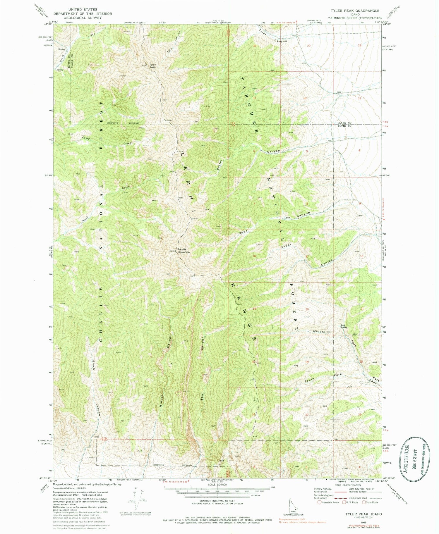 Classic USGS Tyler Peak Idaho 7.5'x7.5' Topo Map Image