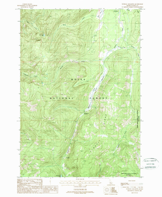 Classic USGS Tyndall Meadows Idaho 7.5'x7.5' Topo Map Image