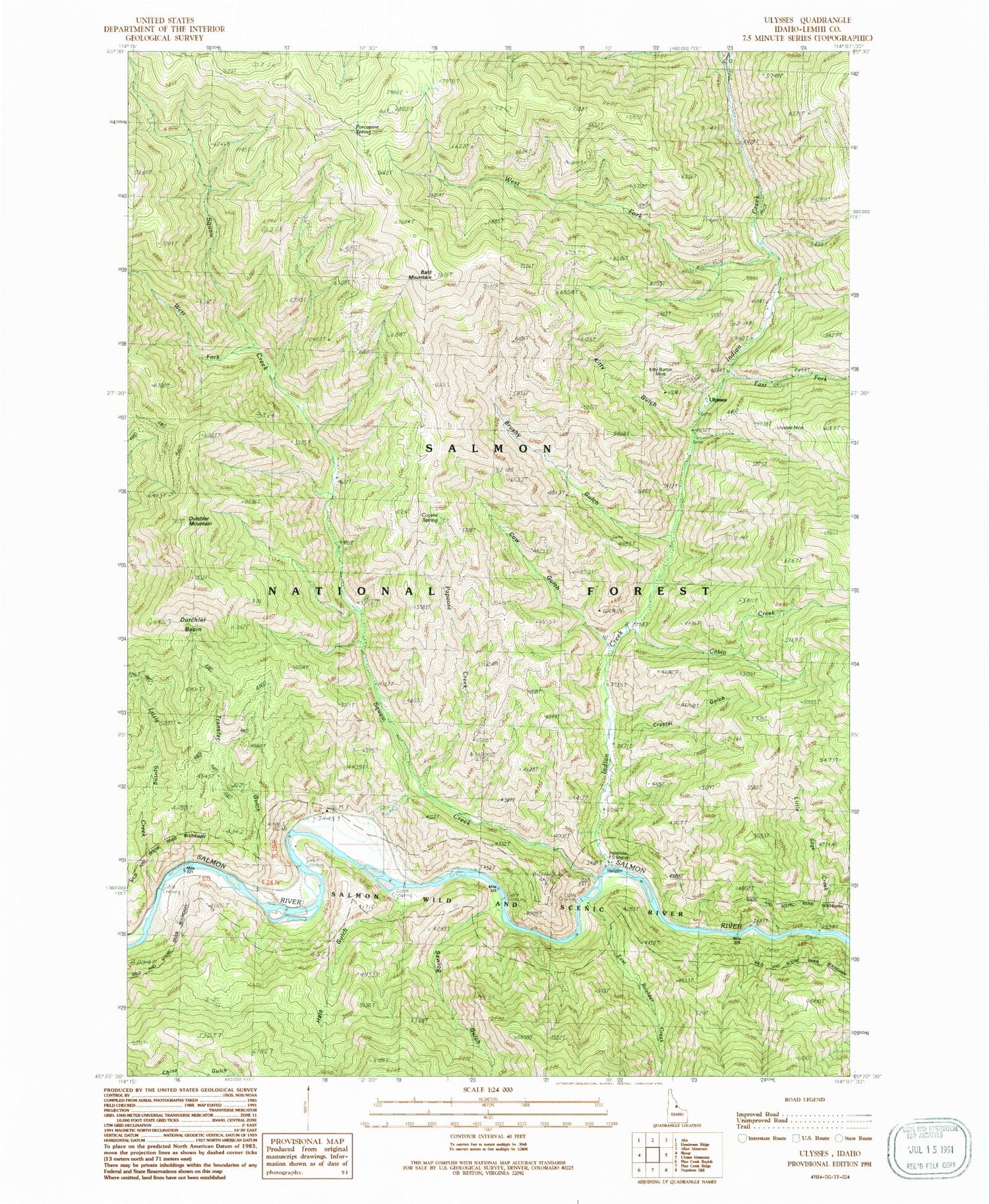 Classic USGS Ulysses Idaho 7.5'x7.5' Topo Map Image
