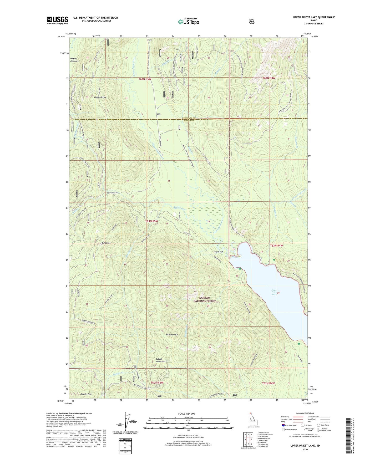 Upper Priest Lake Idaho US Topo Map Image