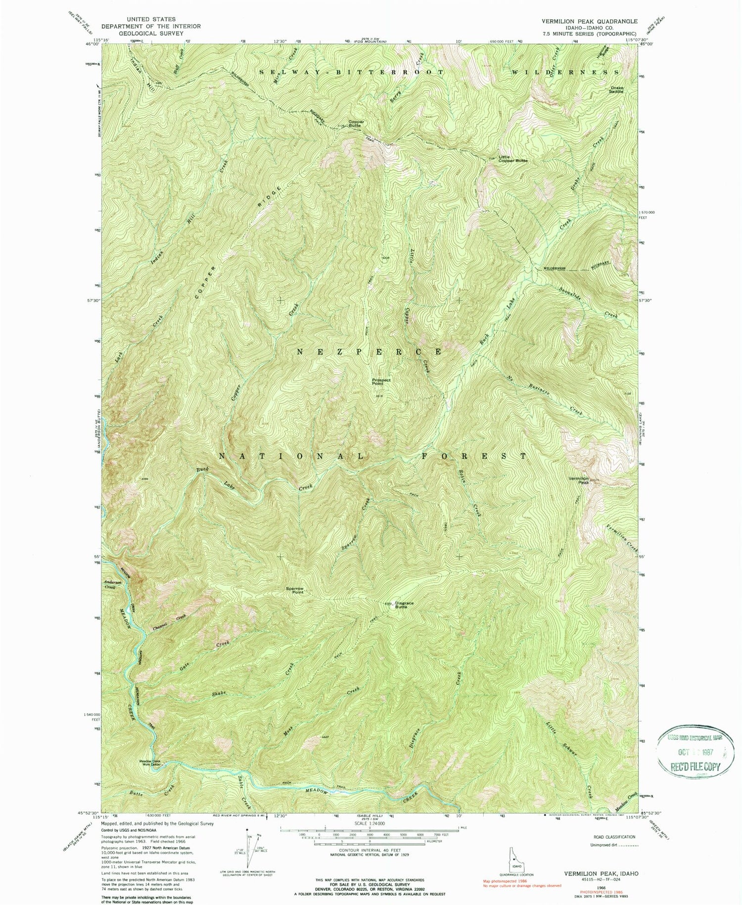 Classic USGS Vermilion Peak Idaho 7.5'x7.5' Topo Map Image