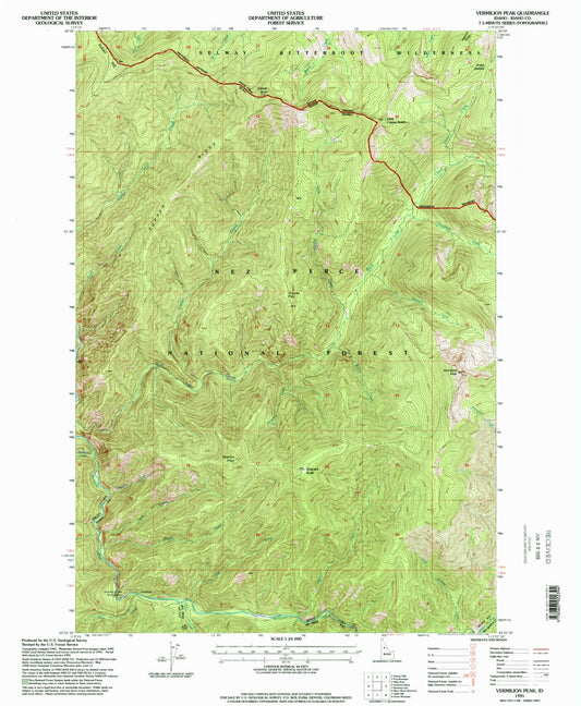Classic USGS Vermilion Peak Idaho 7.5'x7.5' Topo Map Image