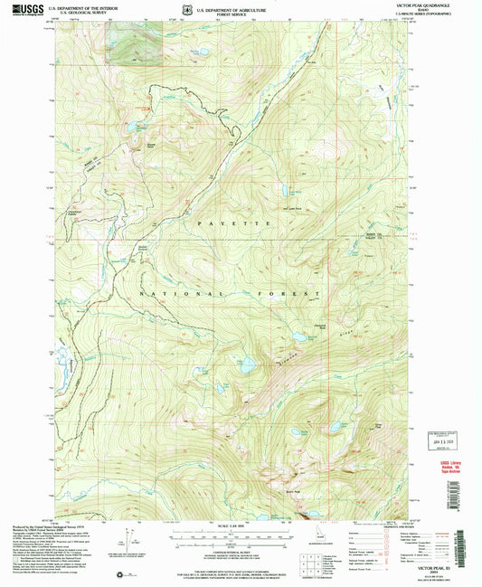 Classic USGS Victor Peak Idaho 7.5'x7.5' Topo Map Image