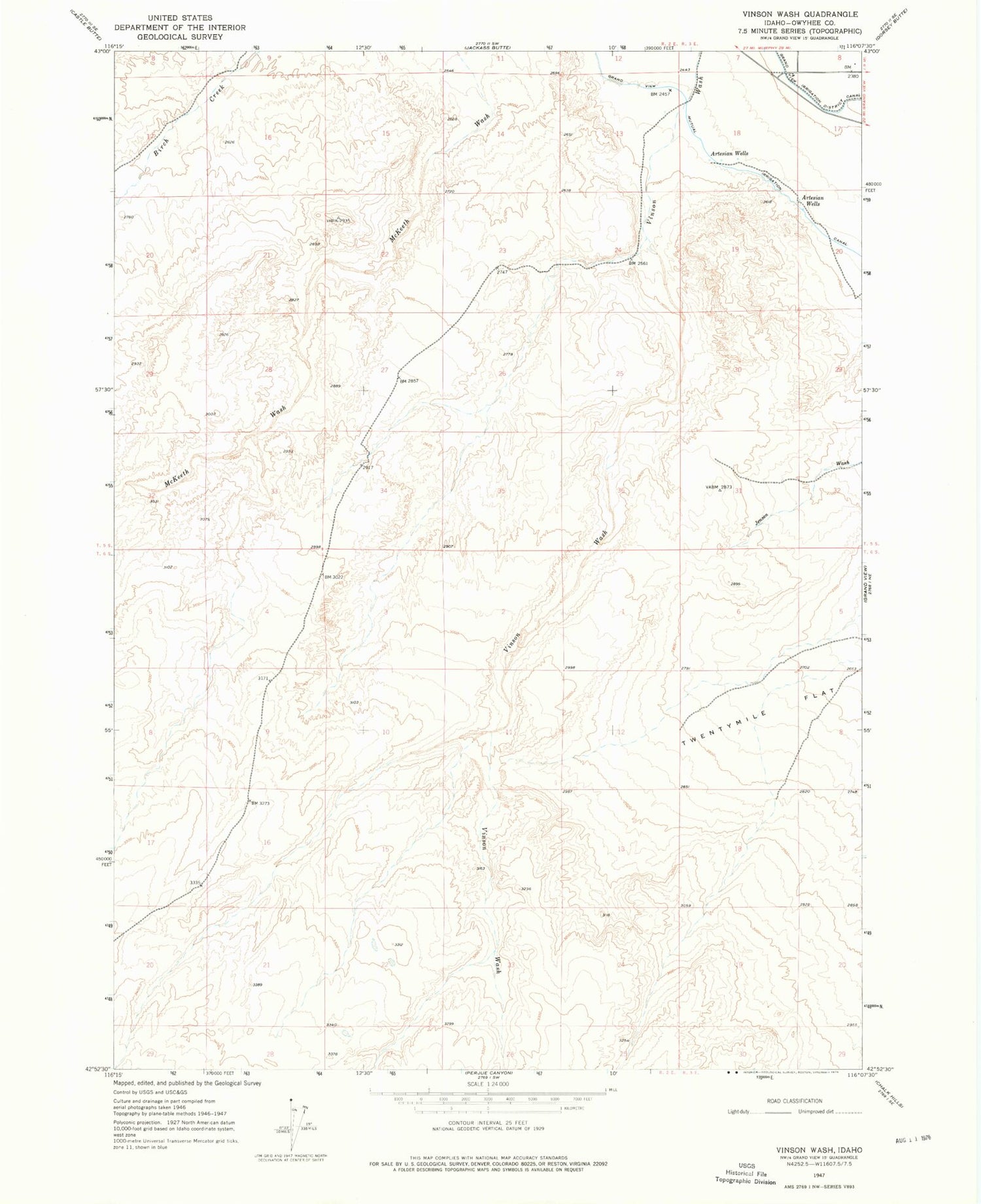 Classic USGS Vinson Wash Idaho 7.5'x7.5' Topo Map Image