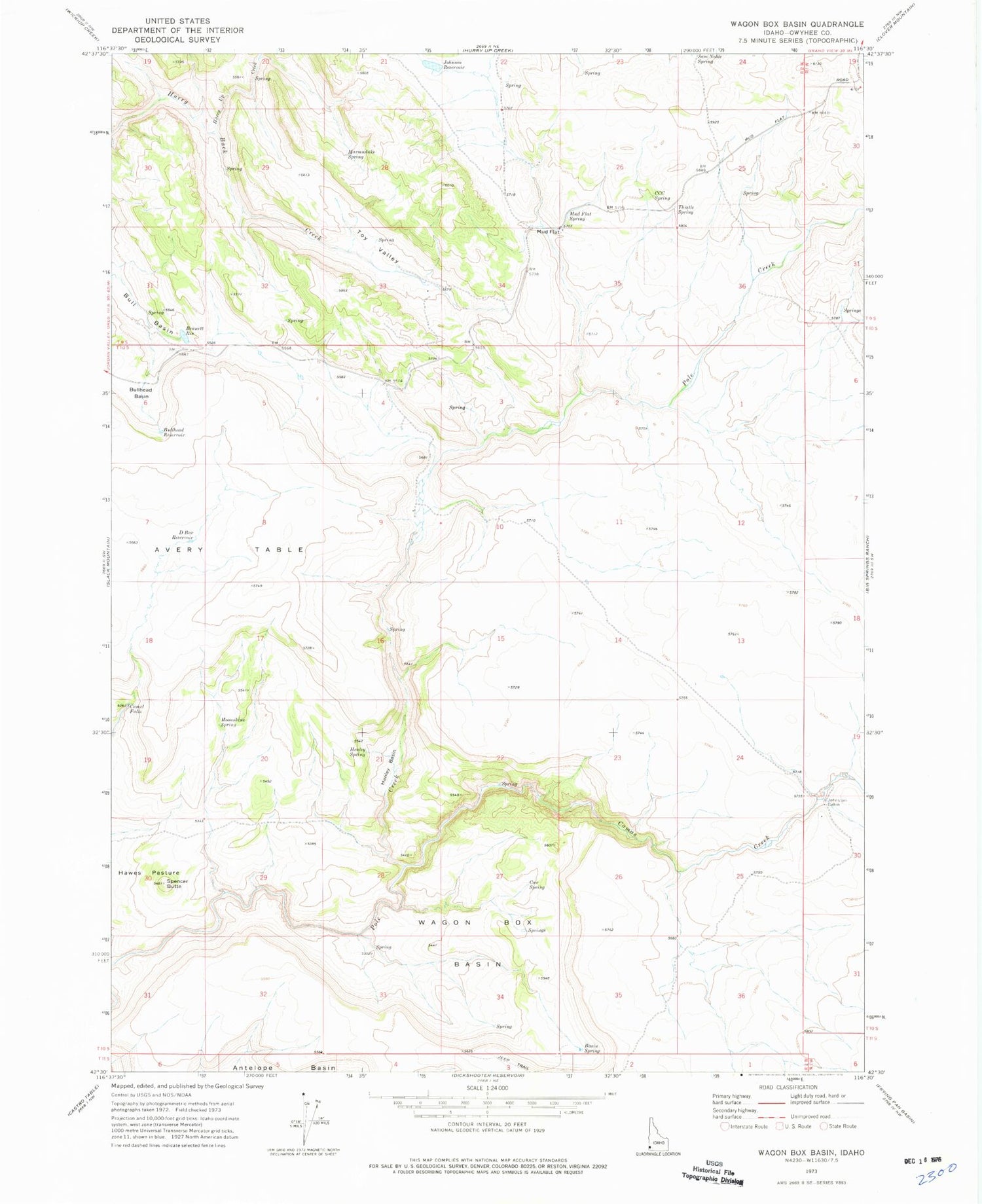 Classic USGS Wagon Box Basin Idaho 7.5'x7.5' Topo Map Image