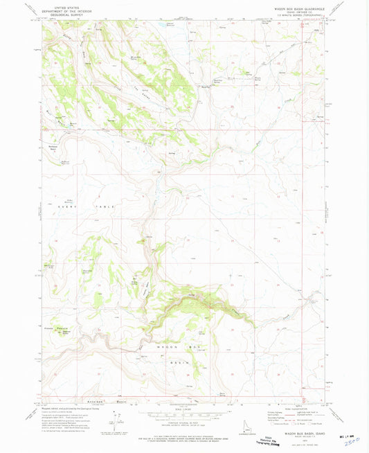 Classic USGS Wagon Box Basin Idaho 7.5'x7.5' Topo Map Image