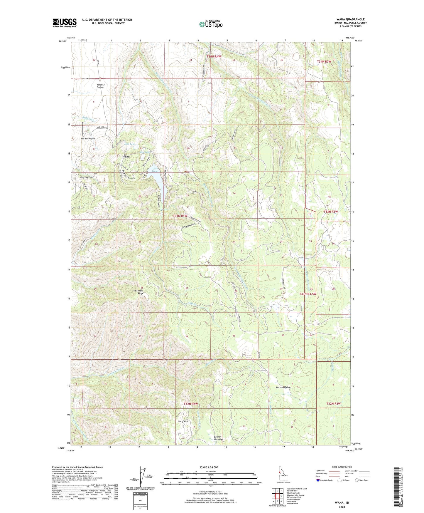 Waha Idaho US Topo Map Image