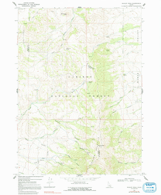 Classic USGS Wakley Peak Idaho 7.5'x7.5' Topo Map Image