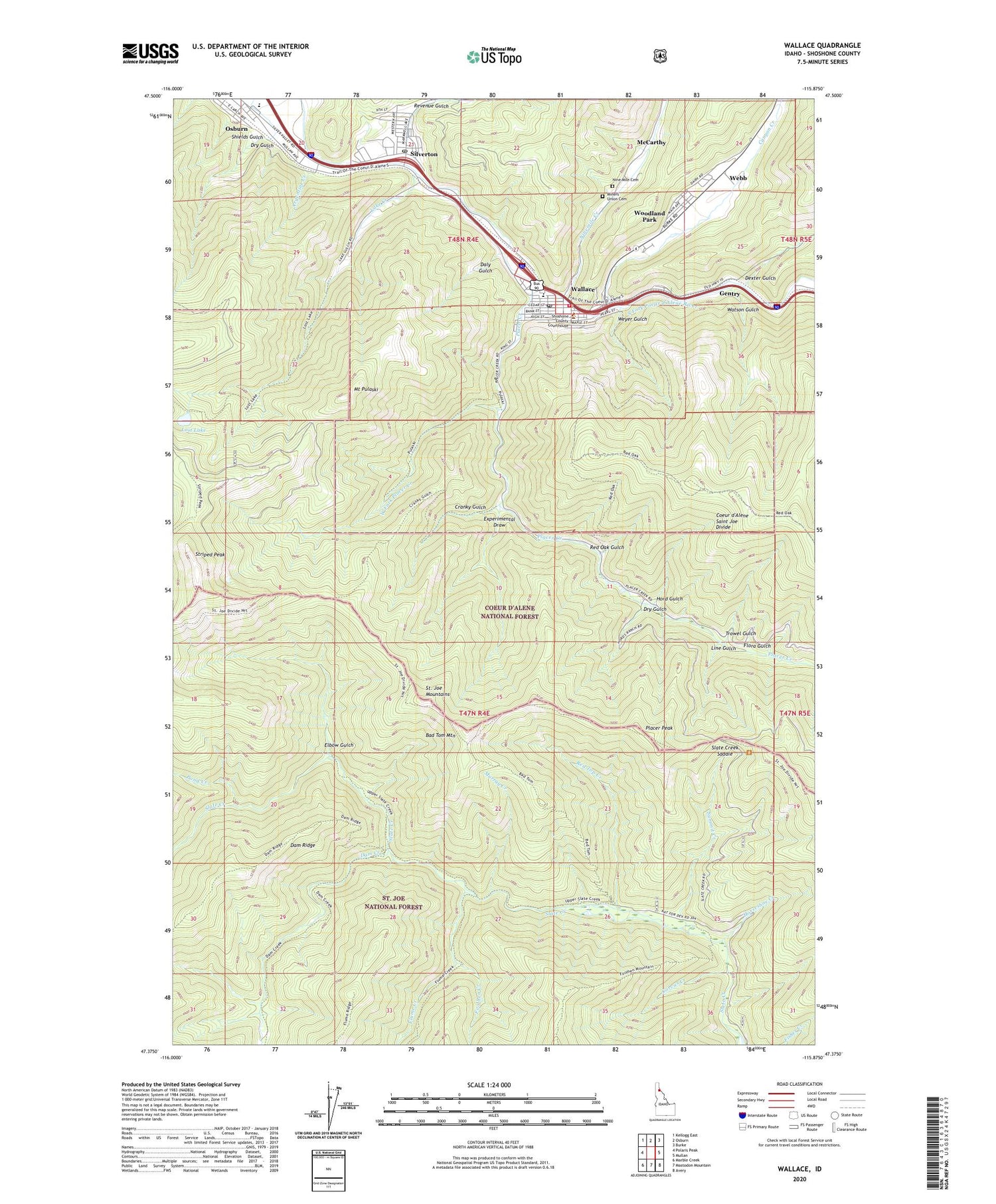 Wallace Idaho US Topo Map Image