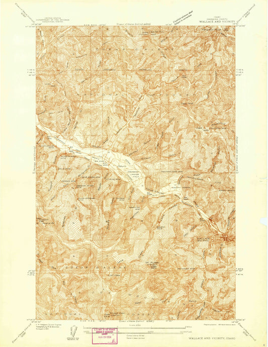 Classic USGS Wallace and Vicinity Idaho 7.5'x7.5' Topo Map Image