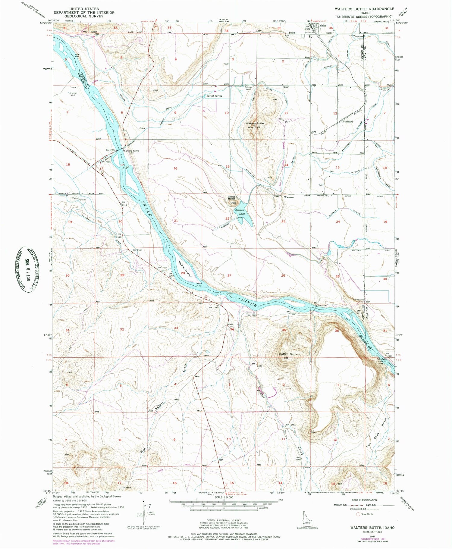 Classic USGS Walters Butte Idaho 7.5'x7.5' Topo Map Image