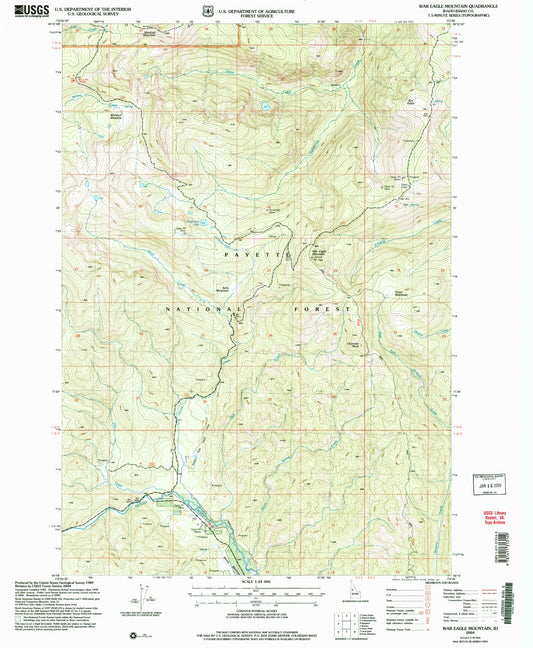 Classic USGS War Eagle Mountain Idaho 7.5'x7.5' Topo Map Image