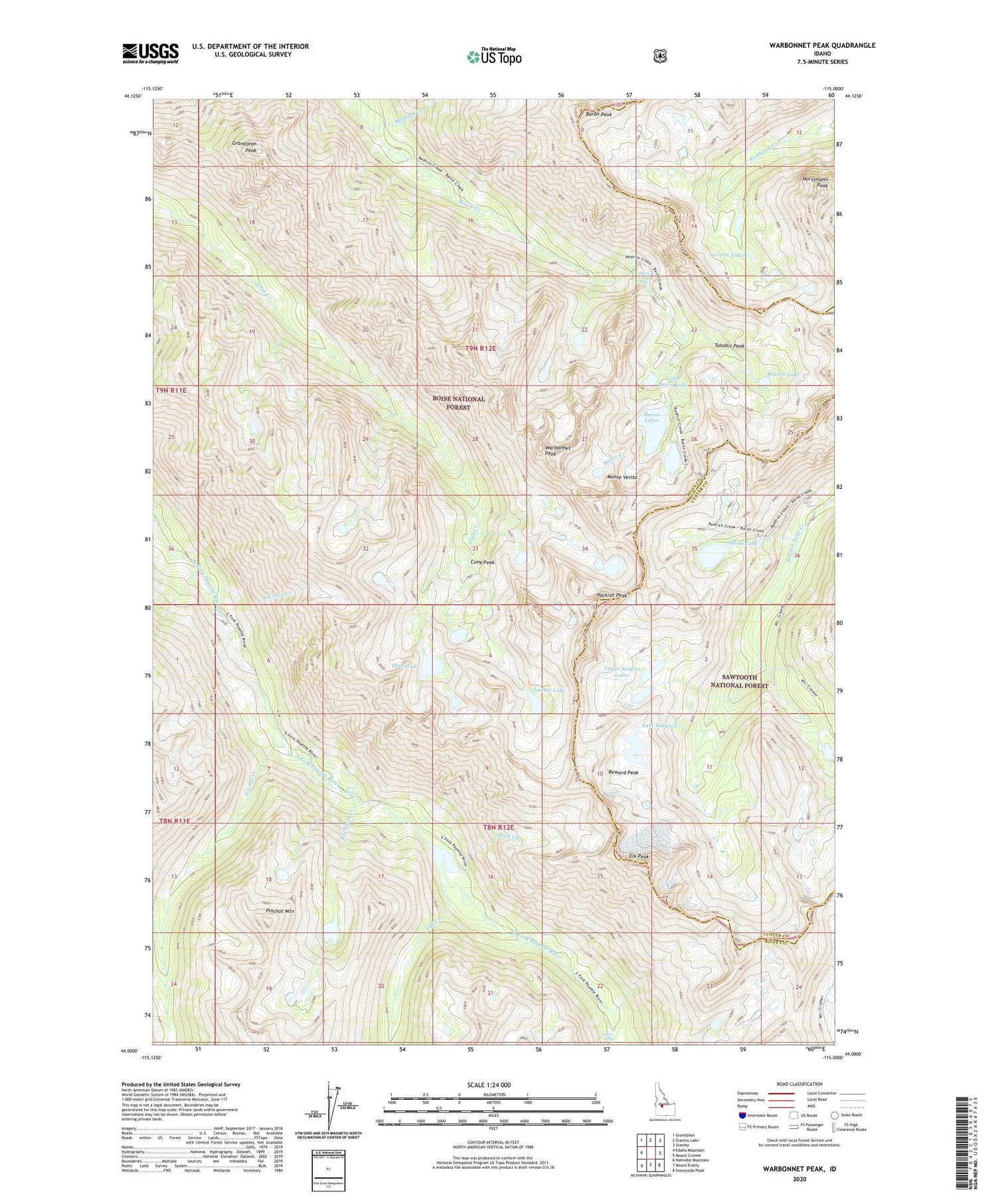 Warbonnet Peak Idaho US Topo Map Image