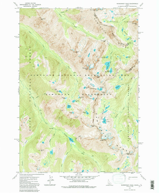 USGS Classic Warbonnet Peak Idaho 7.5'x7.5' Topo Map Image