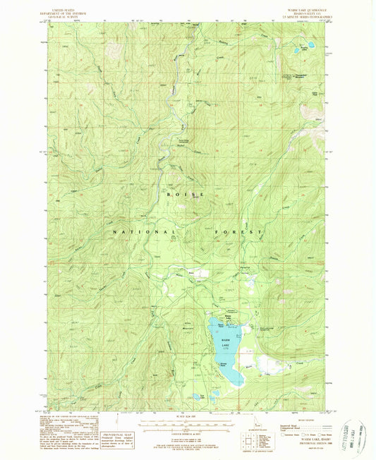Classic USGS Warm Lake Idaho 7.5'x7.5' Topo Map Image