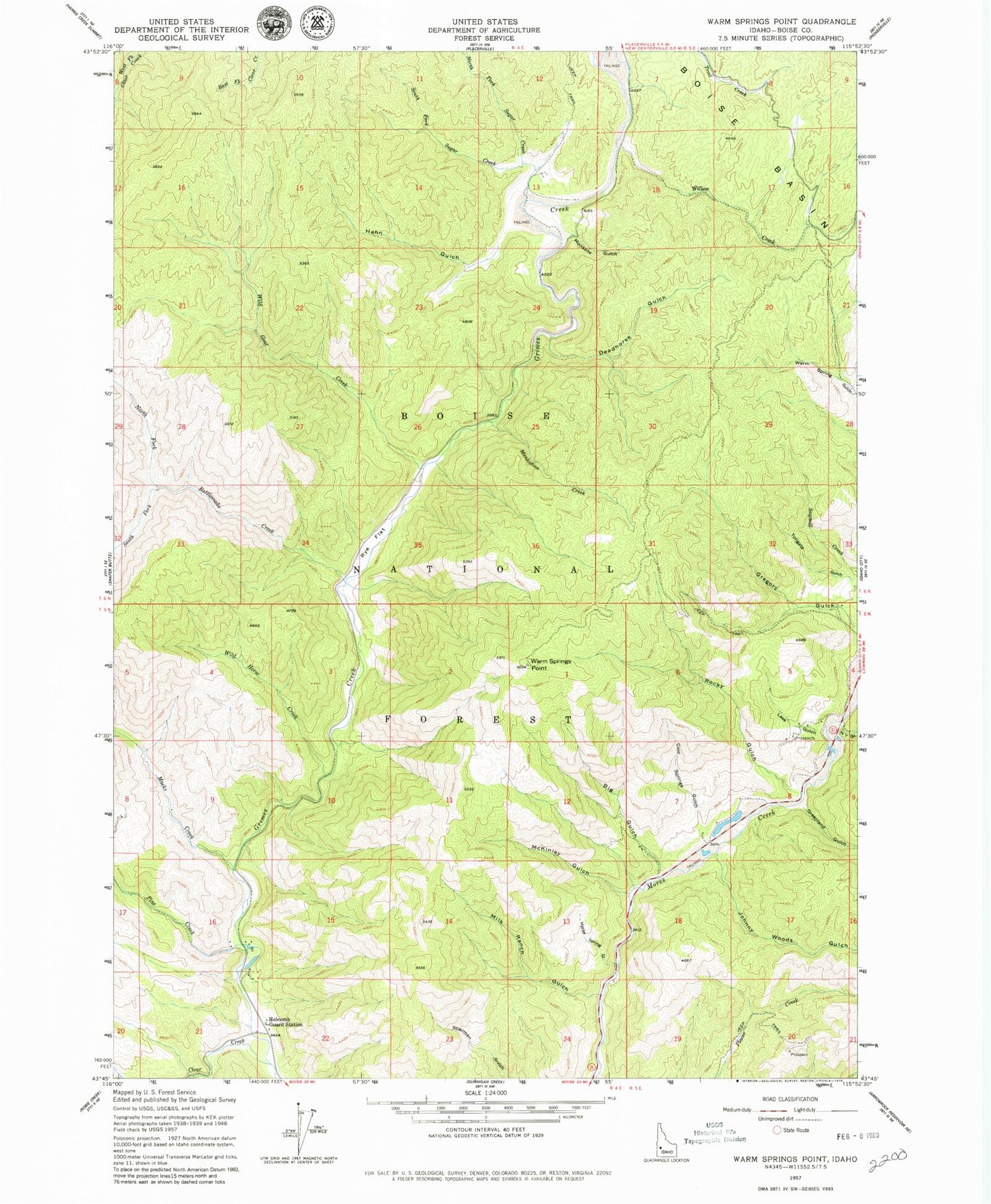 Classic USGS Warm Springs Point Idaho 7.5'x7.5' Topo Map Image