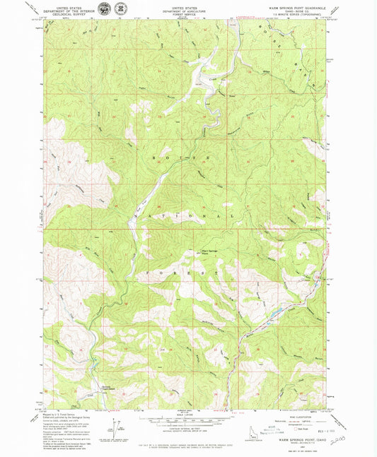 Classic USGS Warm Springs Point Idaho 7.5'x7.5' Topo Map Image