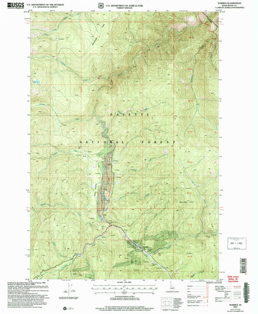 Classic USGS Warren Idaho 7.5'x7.5' Topo Map Image
