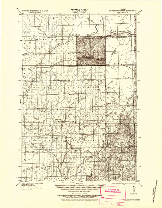 Historic 1923 Washington Creek Idaho 30'x30' Topo Map Image