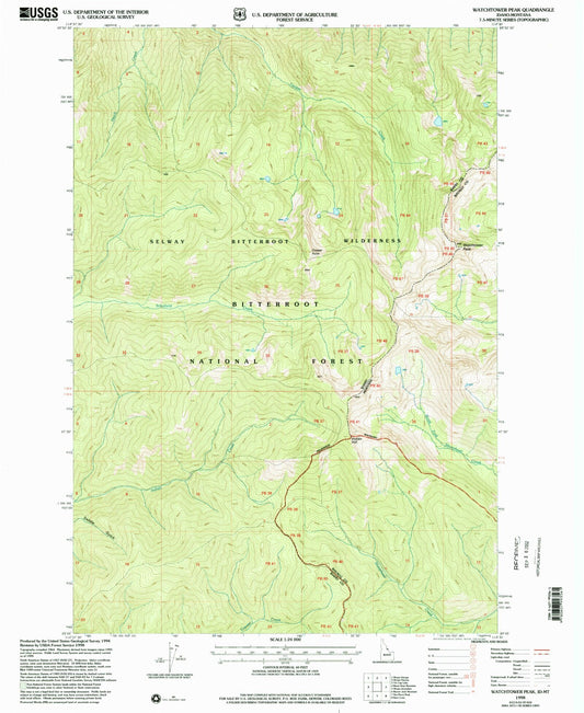 Classic USGS Watchtower Peak Idaho 7.5'x7.5' Topo Map Image