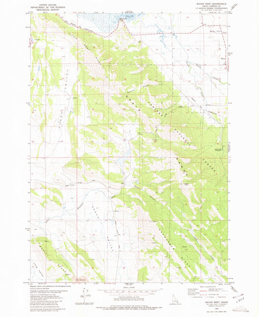 Classic USGS Wayan West Idaho 7.5'x7.5' Topo Map Image