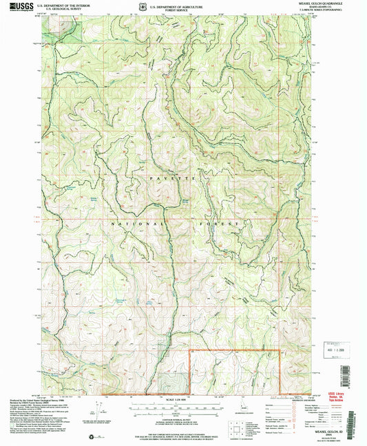 Classic USGS Weasel Gulch Idaho 7.5'x7.5' Topo Map Image