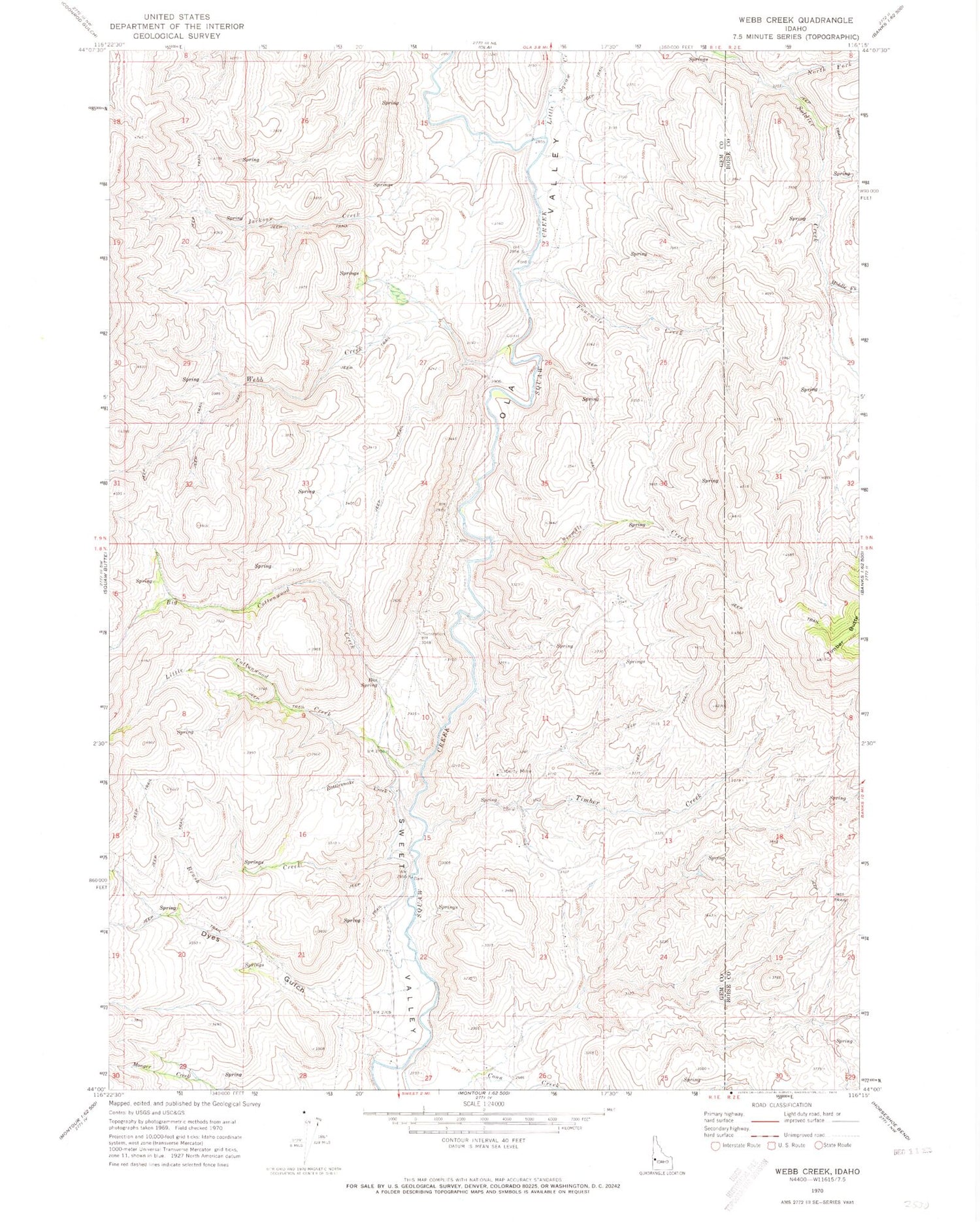 Classic USGS Webb Creek Idaho 7.5'x7.5' Topo Map Image
