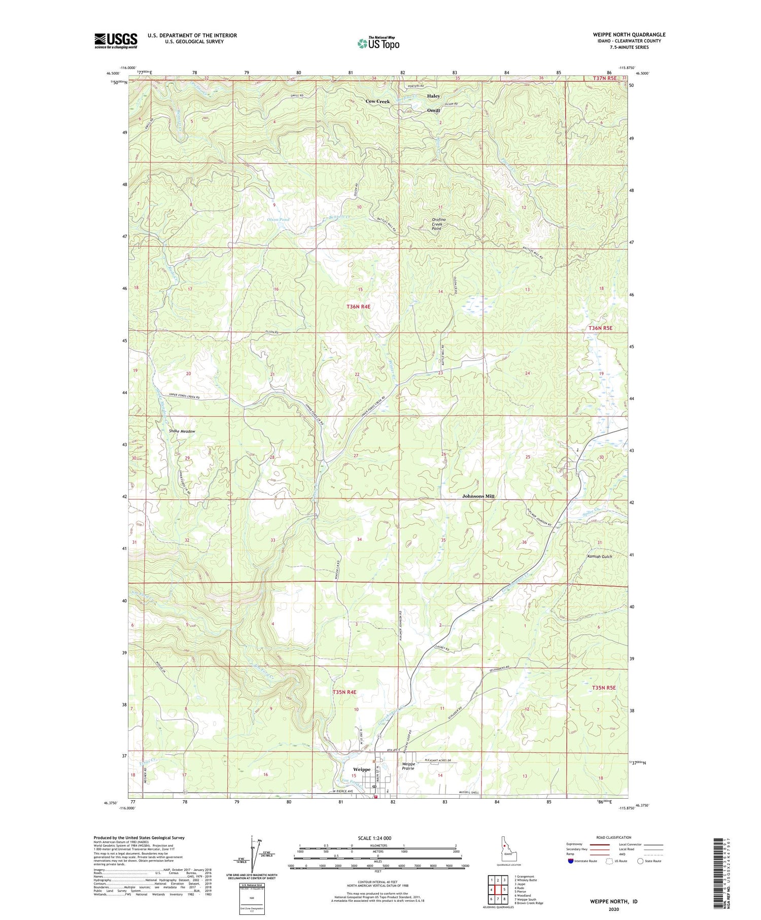 Weippe North Idaho US Topo Map Image