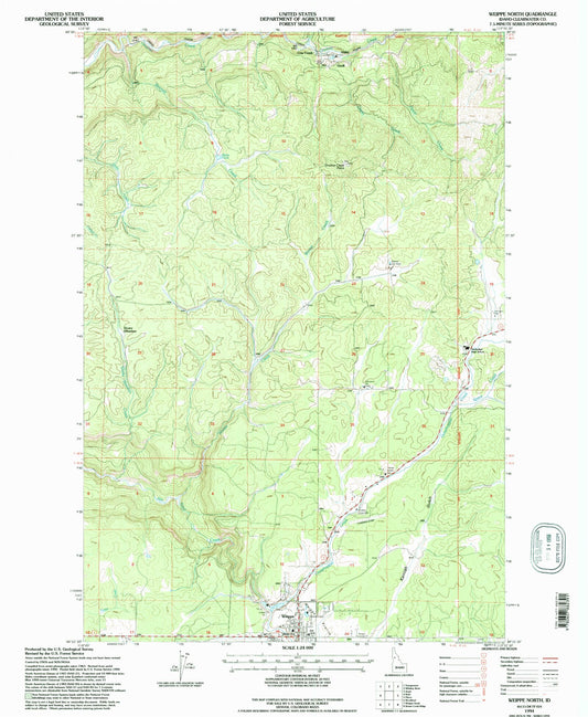 Classic USGS Weippe North Idaho 7.5'x7.5' Topo Map Image